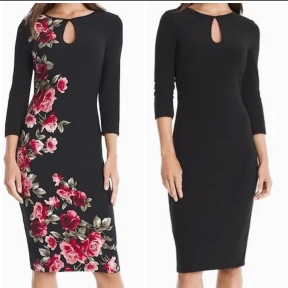 WHBM REVERSIBLE 3/4” SLEEVE FLORAL KNIT DRESS